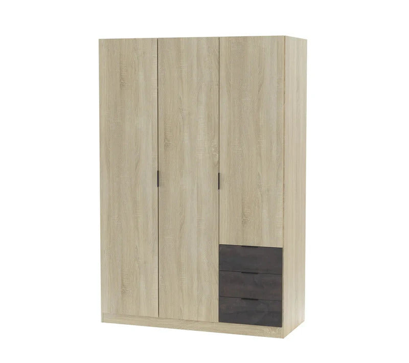 Armoire 3 portes et 3 tiroirs AYALA imitation Chêne