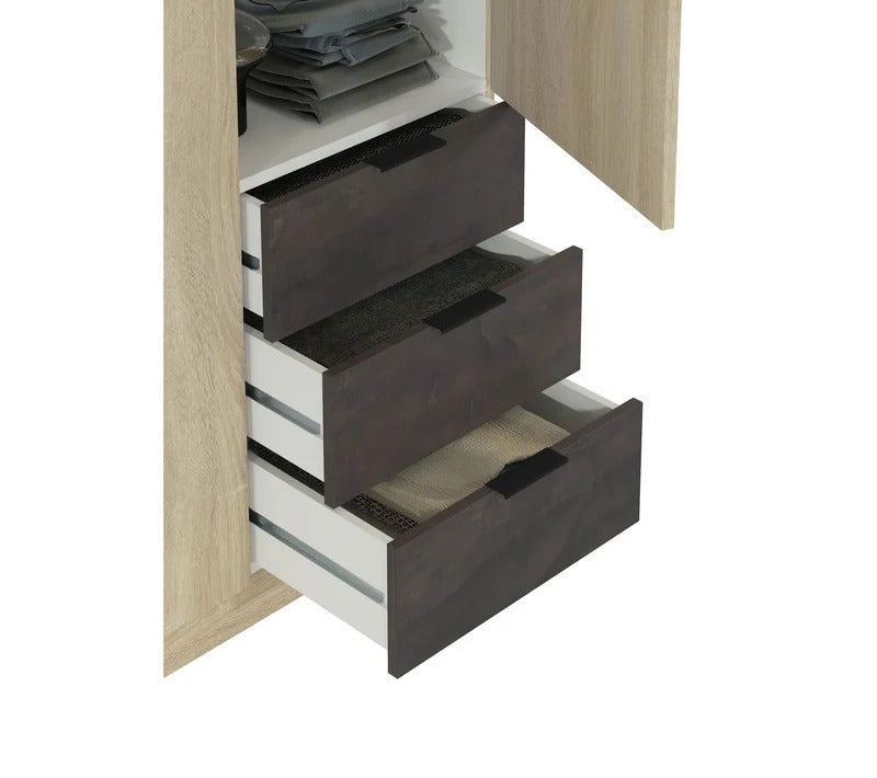 Armoire 3 portes et 3 tiroirs AYALA imitation Chêne