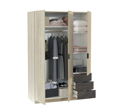 Armoire 3 portes et 3 tiroirs AYALA imitation Chêne