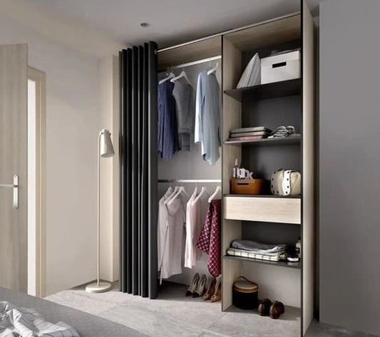 Armoire Dressing Extensible Avec Rideau + 1 Tiroir - L. 110-160 X H. 203 X P. 50 Cm
