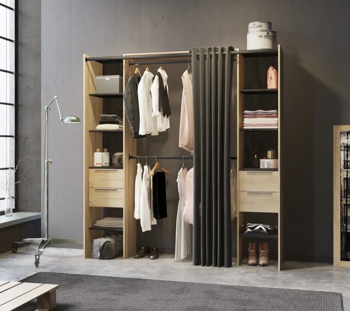 Dressing DANA imitation Chêne et noir extensible de 115 à 190 cm