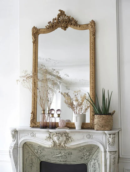 Grand miroir rectangulaire à moulures dorées 104x185