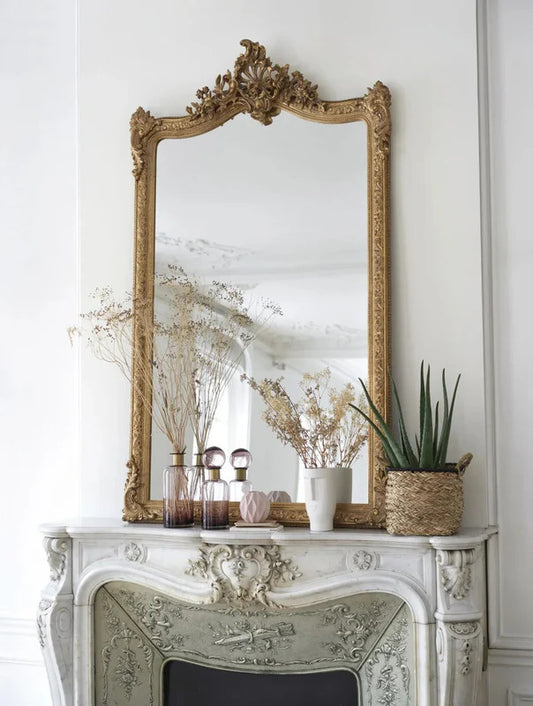 Grand miroir rectangulaire à moulures dorées 104x185
