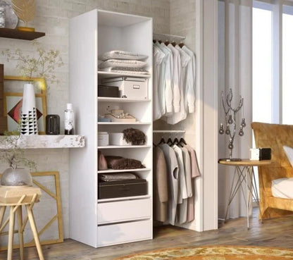 Kit Dressing 1 Colonne 2 Penderies Et 2 Tiroirs - Blanc - L 117 X P 48 X H 200