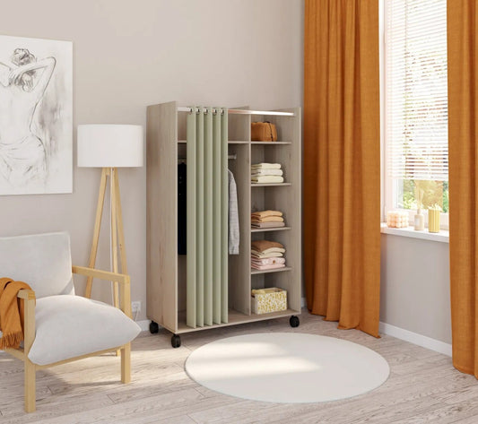 Kit dressing avec rideau L.100 cm MOVE 2 imitation chêne