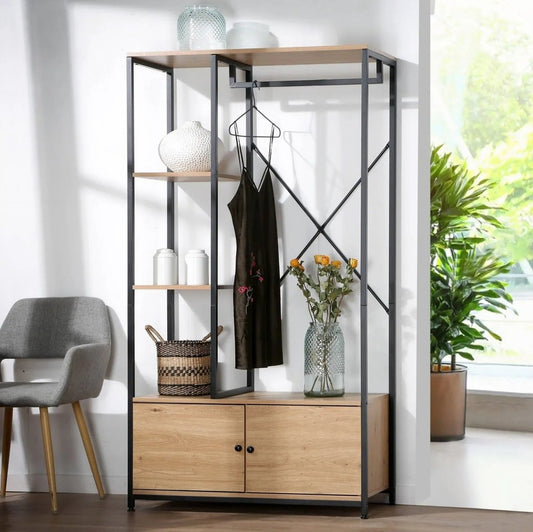 Penderie Avec Rangements Effet Bois - H167 X L90 Cm